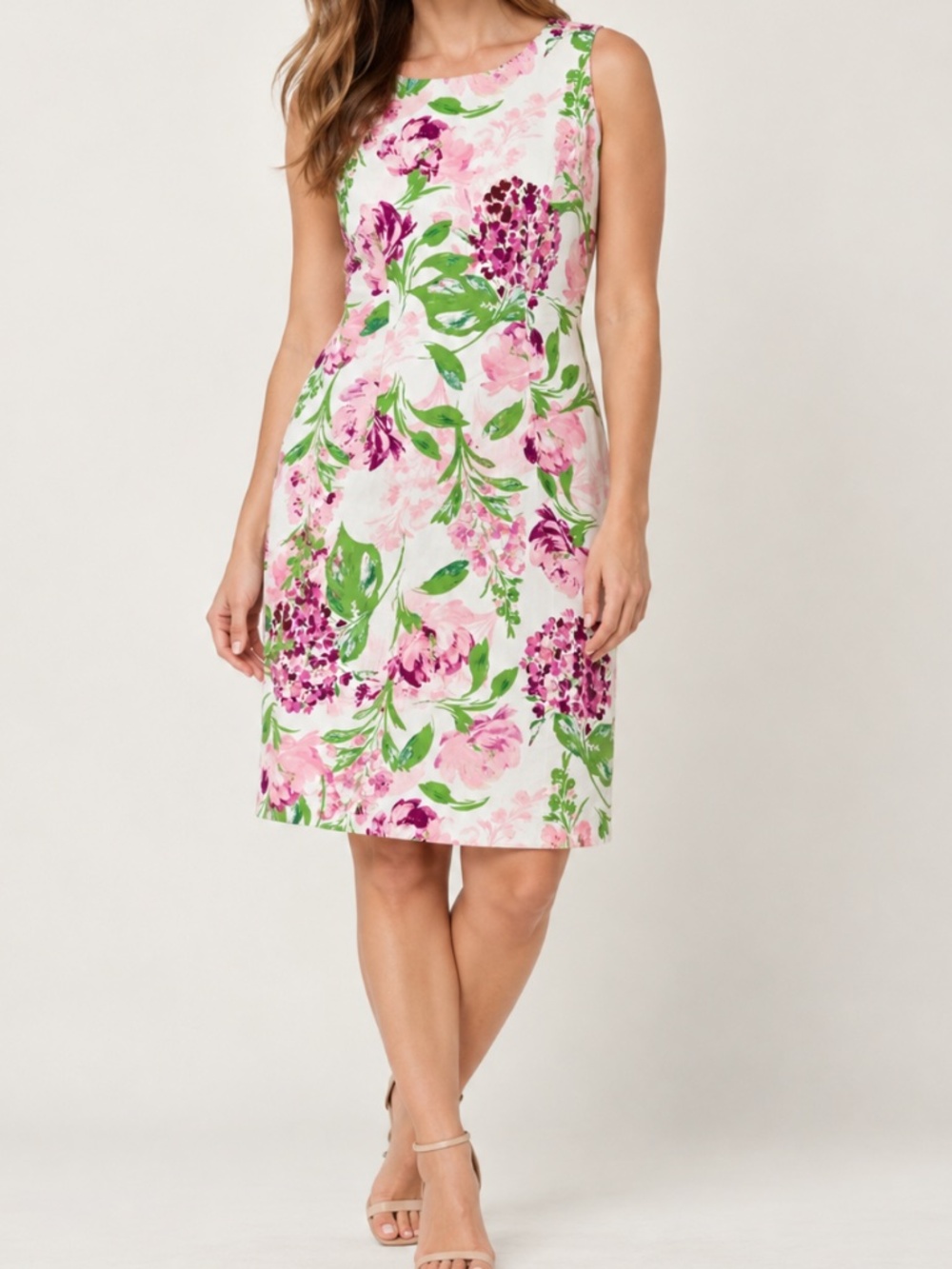 Signature by Robbie Bee Floral Sheath Dress Pink Green Sleeveless Size 10